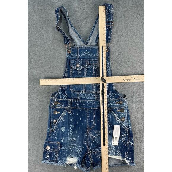 Retro Faded Blue Jean Overall Shorts Shortall No Boundaries Junior Extra Large - Picture 4 of 9